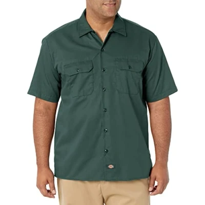 Image of Dickies Men&#039;s Short Sleeve Work Utility Button Down Shirt, Hunter Green V1, XXL