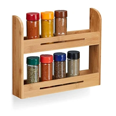 Image of Relaxdays Freestanding Spice Rack, Bamboo Herb Shelf, Small Shelf for Kitchen, HWD: 26 x 31 6 cm, Natural