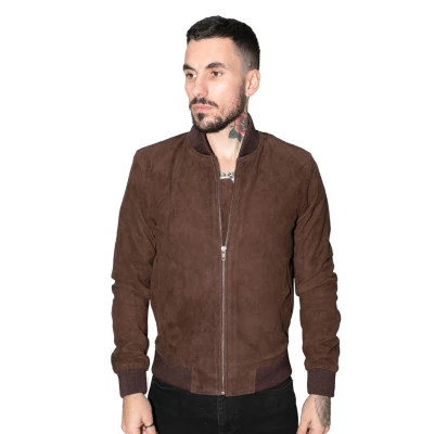 Image of Infinity Mens Retro Tan Goat Suede Leather Bomber Varsity Jacket 4XL