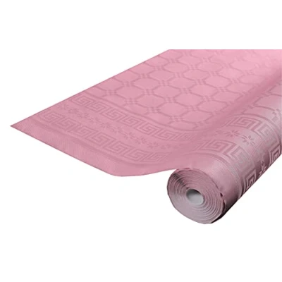 Image of Pro Nappe Ref R482586I Disposable Damask Paper Tablecloth in Roll 25 M Long X 1.18 Wide Powder Pink Color with Universal Chic and Classic Print