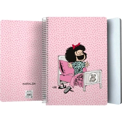 Image of Grafoplás Plastic Cover Notebook 80 Squared Sheets 4x4 90 g Folio Size Spiral Mafalda Morning Design Collection FSC Certified Ideal as School Supplies