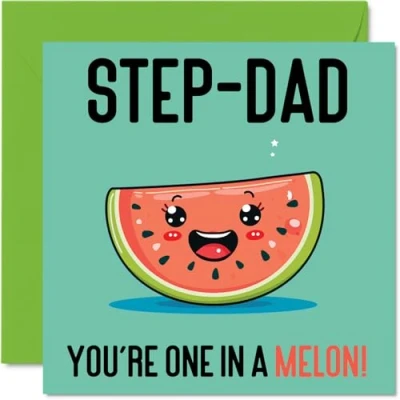 Image of Birthday Cards for Step Dad One In A Melon Funny Happy Card from Son Daughter, Father’s Day Father, 145mm x Joke Greeting Men Him