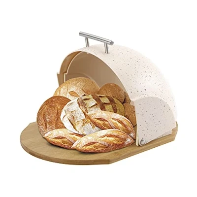 Image of Maestro MR 1678 BR Bread Bin, Sliding Lid, and Pastry Storage Container, Modern Design, Box, Beige