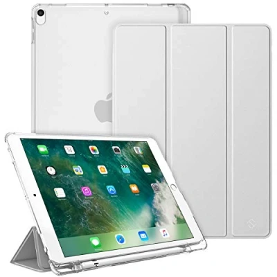 Image of FINTIE Case Compatible with iPad Air 3rd Generation (2019)/ Pro 10.5 (2017) Lightweight Standing Slim Shell Frosted Back Cover, Auto Wake/Sleep, w/Pencil Holder, Silver