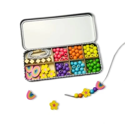 Image of COTTON TWIST Kids Rainbow Bracelet Making Craft Kit Children Creative Beading Jewellery Designing DIY Play Set with Tin Suitable for 3 8 Years