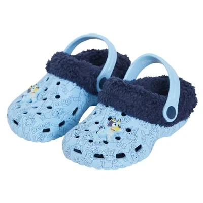 Image of Bluey Boys Girls Clogs with Borg Fur Fleece Lined + Charms UK 6 Child Blue