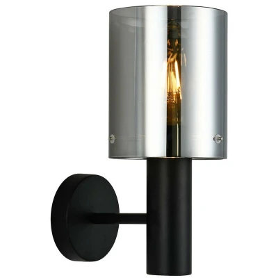 Image of Italux Lighting Modern Wall Lamp Black 1 Light with Smoky Shade, E27