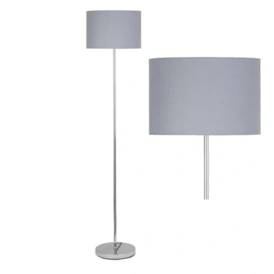 Image of firstchoicelighting Modern Design Floor Light Standing Lamp, Polished Chrome, Grey Cotton Fabric Shade, Height 150cm, LED Compatible