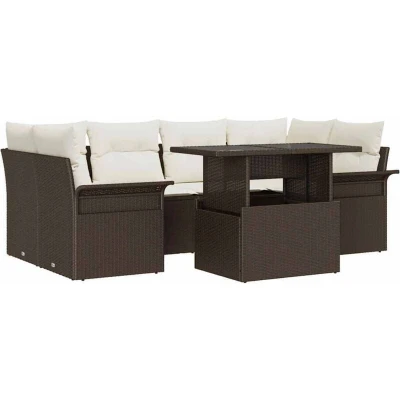 Image of vidaXL 7 Piece Garden Sofa Set with Cushions Brown Poly Rattan