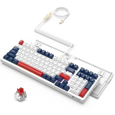 Image of ATTACK SHARK K98 Wired Hot Swap Gaming Keyboard with Metal Coiled USB C Cable,18 LED RGB Illumination,Customized Red Switch Mechanical Feeling,Programmable Driver,100 keys for Mac/Win（Blue）