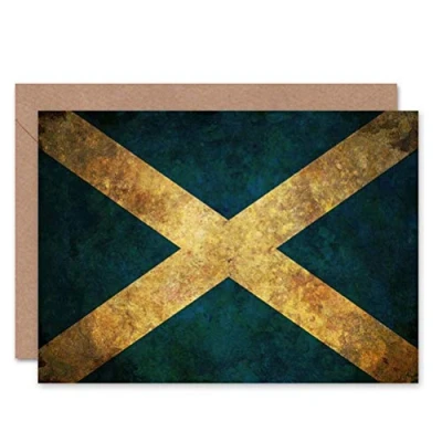 Image of Wee BLUE Coo FLAG NATIONAL SCOTLAND SALTIRE WHITE STRESSED GRUNGE GREETINGS CARD