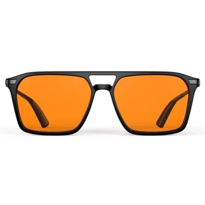 Image of Goiteia 100% Orange Blue Light Blocking Glasses Amber Tint Gaming for Better Sleep/Eyes Strain/Light Sensitive Ultra &amp; Spring Hinges Comfor(Black Frame lenses)