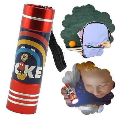 Image of HOVUK Mickey Mouse LED Torch 8.7cm Kids Night Light Super Bright for Xmas, Birthday Gifts Aluminium Flashlight Toy Gift 3+Y (Red)