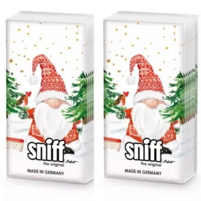 Image of 20 Individual Handkerchiefs Christmas Winter Gnome in Snow 2 Packs of 10 Paper Printed Gift