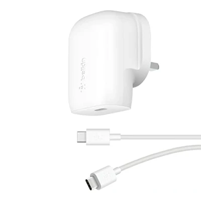 Image of Belkin 30W USB C wall charger with PPS, Power Delivery, IF certified PD 3.0, fast plug for iPhone 16, 15, Galaxy S24, iPad, AirPods, MacBook, Pixel, more to Cable included