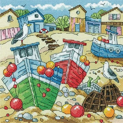 Image of Heritage Crafts Beach Boats Counted Cross Stitch Kit