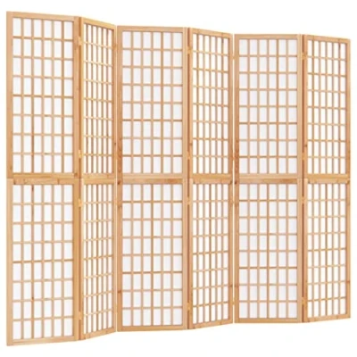 Image of vidaXL 6 Panel Room Divider Traditional Japanese Shoji Style, Solid Fir Wood and Translucent Rice Paper, Foldable Design, Easy Assembly, Brown