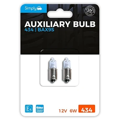 Image of Simply S434BL 434 (H6W) Auxiliary Bulb Blister, 12V 6W, Base BAX9S, High Performance and Maximum Visility, Provide Drivers with more time to React Changes in Traffic Situations