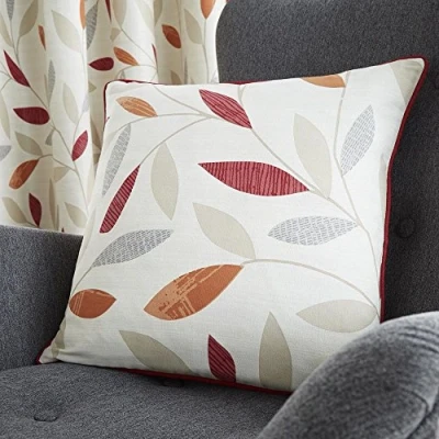 Image of Fusion Beechwood Leaf Trail 100% Cotton Cushion Cover, Red, 43 x Cm