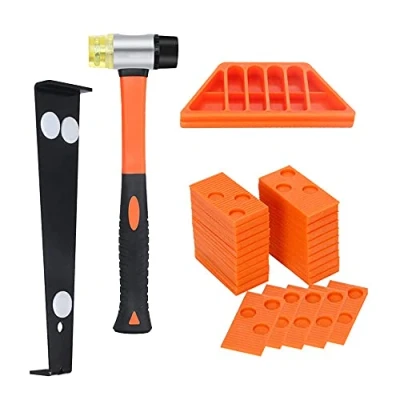 Image of Flooring Kit, Laminate Wood Installation Kit with 40 Spacers, Double Headed Mallet, Tapping Block and Pull Bar (Orange)