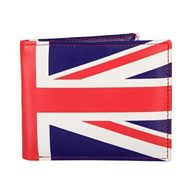 Image of Hudson &amp; James Designer London Real Printed Leather Mens Wallet with Zip Coin Pocket Credit Carder Holder Bifold Purse UK Union Jack (Black)