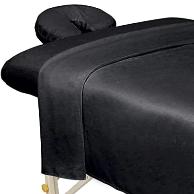 Image of ForPro Premium Microfiber 3 Piece Massage Sheet Set for Tables, Includes Flat Sheet, Fitted and Face Rest Cover, Black
