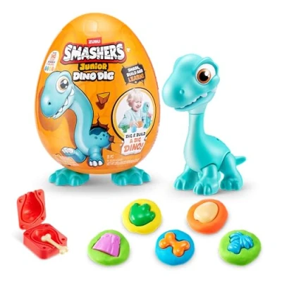 Image of Smashers Junior Dino Dig Large Egg, Brontosaur, by ZURU 18+ Surprises, Dinosaur Preschool Toys, Build Construct Sensory Play For Kids 18 months 3 years (Brontosaur)
