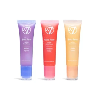 Image of W7 Gloss Away Trio Hydrating Lip Balm Gift Set with Shea Butter &amp; Fruit Extracts Restores Chapped Dry Lips Vegan Cruelty Free Blueberry, Vanilla, Strawberry