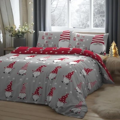 Image of Fusion Christmas Xmas Gonks 100% Brushed Cotton Duvet Cover Set 2 pieces, Single Bed Size in Silver, GFCSV11PZU, Gnome Silver