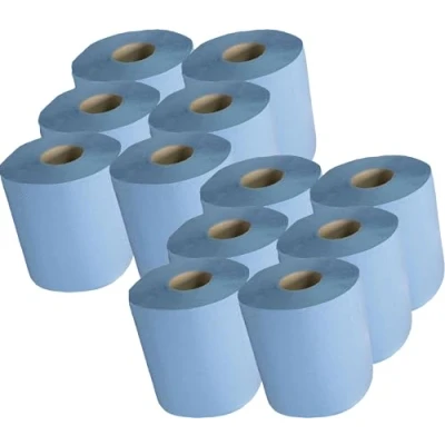 Image of mynutri Blue Rolls 2ply Embossed Center Feed Hygiene, Commercial/Kitchen Use Paper Hand Towel (Pack of 12)