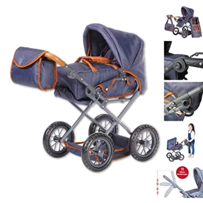 Image of KNORRTOYS.COM Knorrtoys Ruby 63130 Doll&#039;s Pram Dark Blue Knorr, 51 x 37 64 cm