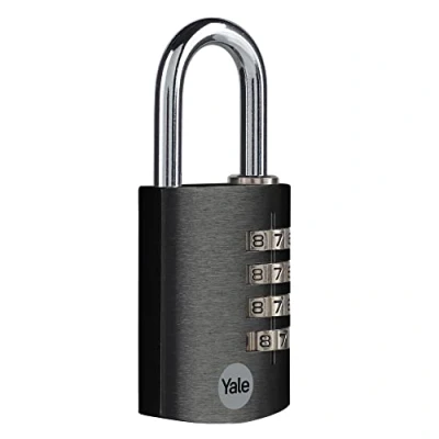 Image of Yale YE3CB/38/131/1/BK Standard Security 38mm Aluminium Combination Padlock Black Open Hardened Steel Shackle 4 dial Lock