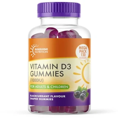 Image of Daily Vitamin D Gummies for Adults Contains 1000IU (25ug) VIT D3 Supplement Immune Support Easy Take Blackcurrant Flavour 4 Month Supply 120 by Club Vits