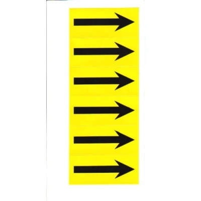 Image of high Visibility Yellow/Black Arrow Labels Self Adhesive Vinyl Arrows 90mm x 38mm wide (6 Per Card) Pack of 10