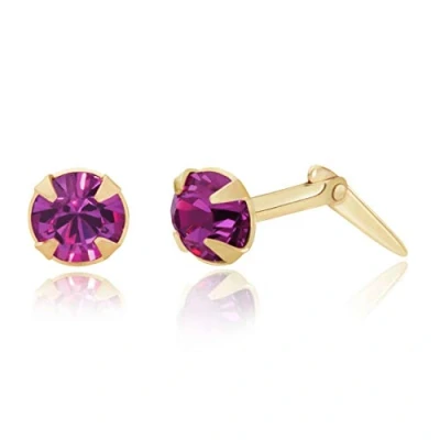 Image of 9ct yellow gold 3.5mm round fuchsia crystal Andralok stud earrings/Gift box
