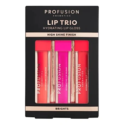 Image of Profusion Cosmetics Lip Trio Hydrating Gloss with High Shine Finish for All Skin Types, Achieve Luscious Bold and Nourishing Set brights