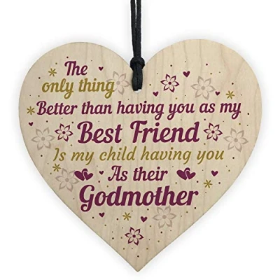 Image of RED OCEAN Best Friend Godmother Gifts For Christmas Christening Handmade Wooden Heart Plaque Thank You Friendship Keepsake Poem