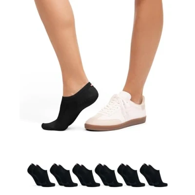 Image of DANISH ENDURANCE 6 Pack Cotton No Show Socks, Silicone heel, Men and Women, Black, 3 5