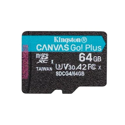 Image of Kingston Canvas Go Plus microSDXC Memory Card Gen4 200MB/s A2 U3 V30 64GB Single Pack w/o ADP only SDCG4/64GBSP