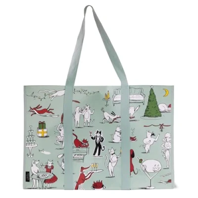 Image of kate spade new york Reusable Shopping Bag, Insulated Grocery Tote with Shoulder Straps, Large Collapsible Cooler, Holiday Party, L