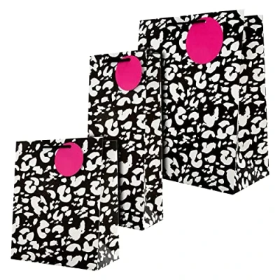 Image of Hallmark Multi Occasion Gift and Bottle Bags Bundle 1 Large Medium Bag, with Bag in Contemporary Leopard Print Design