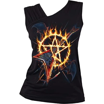 Image of Spiral Hot Metal Gathered Shoulder Slant Vest Black XXL