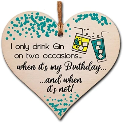 Image of Handmade Wooden Hanging Heart Plaque Gift for Gin Lovers Novelty Funny Birthday Keepsake