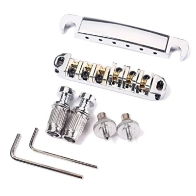 Image of Alnicov Brass Roller Saddle Tune O Matic LP Guitar Bridge &amp; Tailpiece Set Chrome