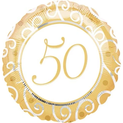 Image of Gold and White 50th Foil Balloon 45cm 1 Pc