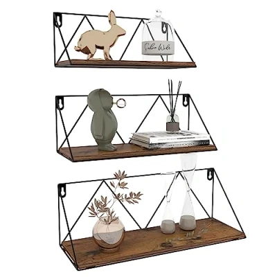 Image of EYMPEU Rustic Floating Shelves with Brackets, Wall Set of 3 for Living Rooms, Bedrooms, Kitchens, Offices, Modern Home