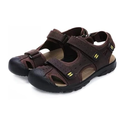 Image of Asifn Sports Athletic Sandals Men Closed Toe Summer Casual Fisherman Leather Beach Shoes Hiking Outdoor Anti Collision, 8/8.5 UK, Brown