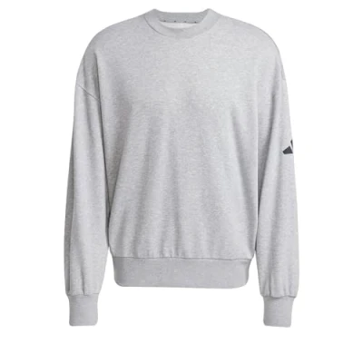 Image of adidas Sportswear Essentials Loose FIT 3 BAR LOGO Sweatshirt, Men&#039;s, Size: Small, Medium grey heather black