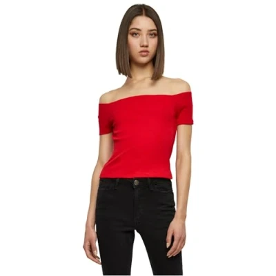 Image of Urban Classics OFF Shoulder Basic Tshirt, Women&#039;s, Size: Large, Fire red