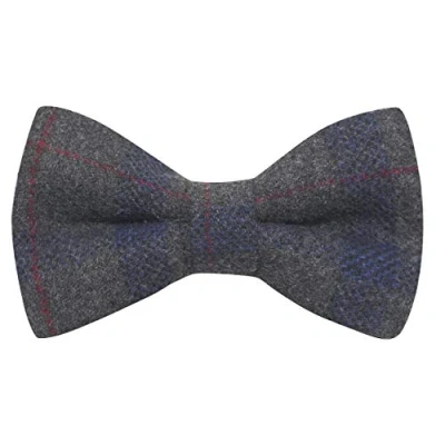 Image of King &amp; Priory Grey Blue Check Bow Tie, Tweed, Tartan, Plaid